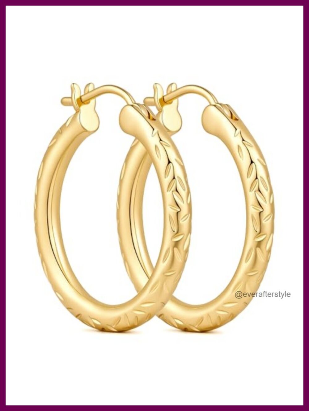 14k Gold Plated Hoop Earrings for Women Leaf Textured 25mm 30mm